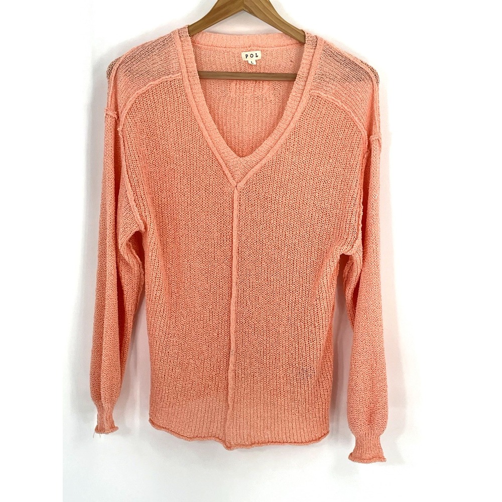 POL Sweater Womens Large Peach Orange Chenille Soft Top Pullover‎